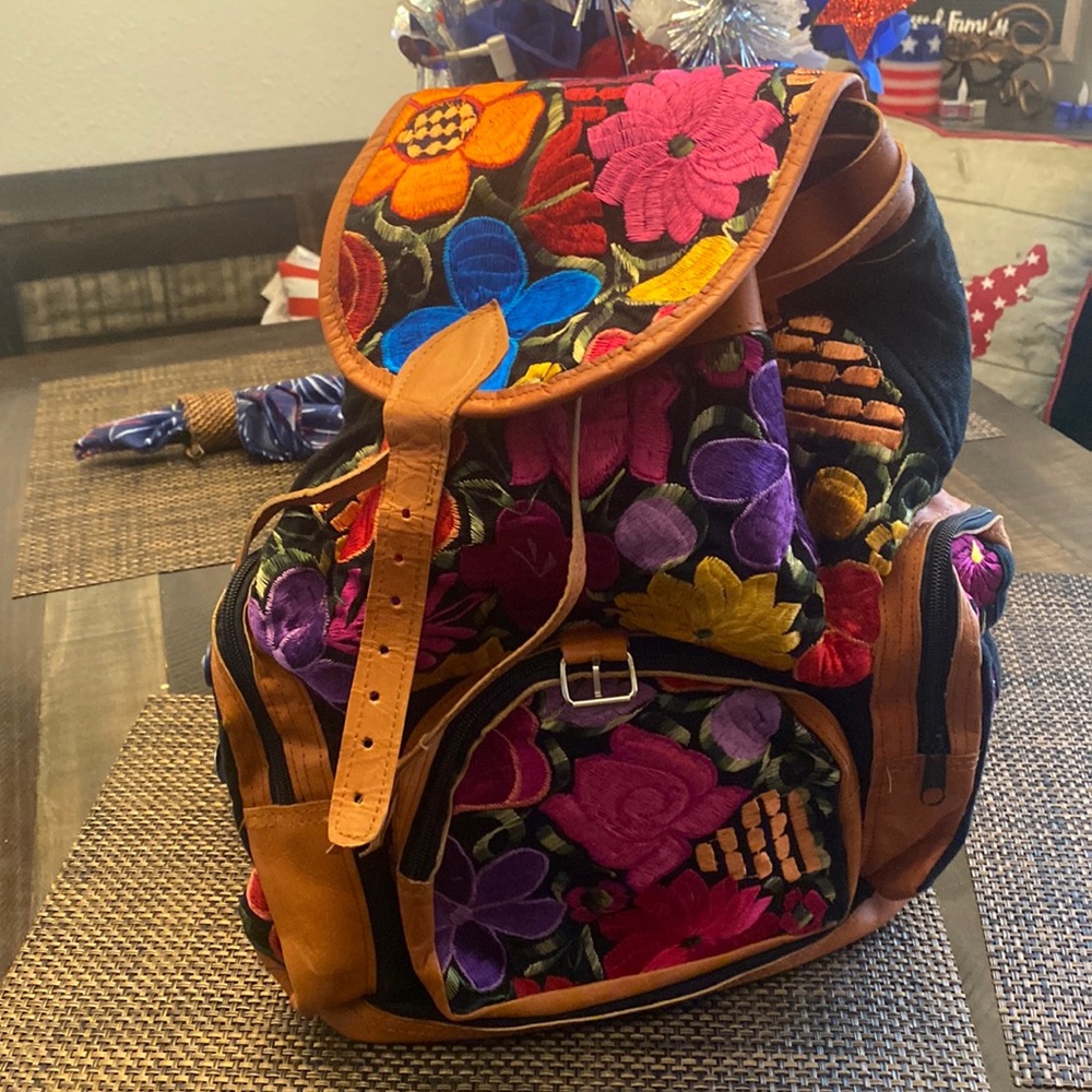 Authentic Mexican flowery backpack.